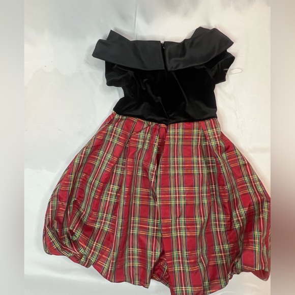 Knit Works Red Plaid & Black Velvet Special event dress Size 10 - Picture 3 of 4